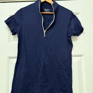 The Tailored Sportsman | Navy Blue Short Sleeve Zip-Up Top